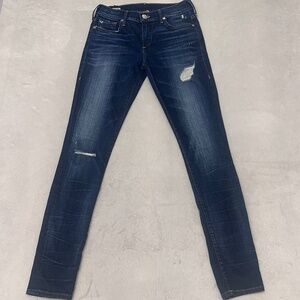 TRUE RELIGION Women's 26  Halle Jeans Mid Rise Super Skinny Distress Sz 26 USA